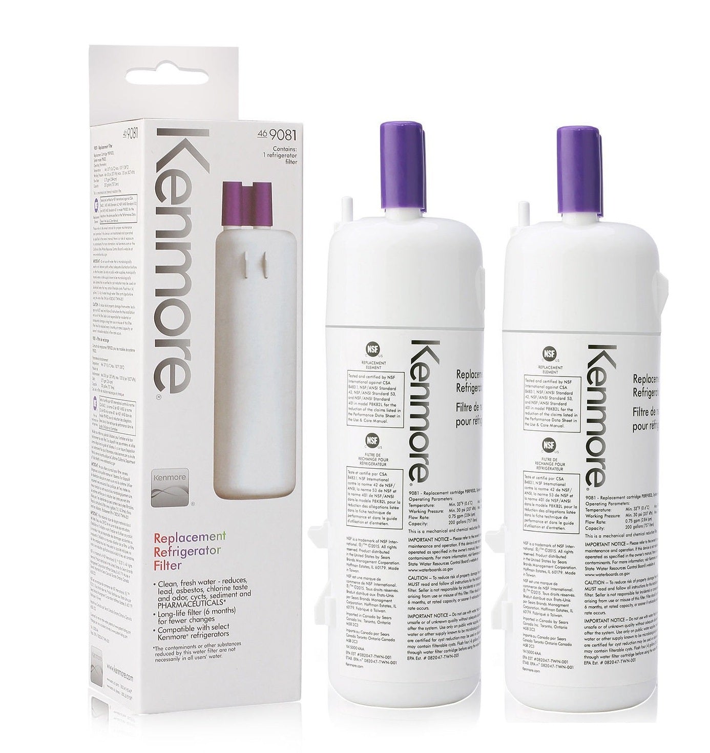 2 pack Kenmore Replacement Refrigerator Filter 9081