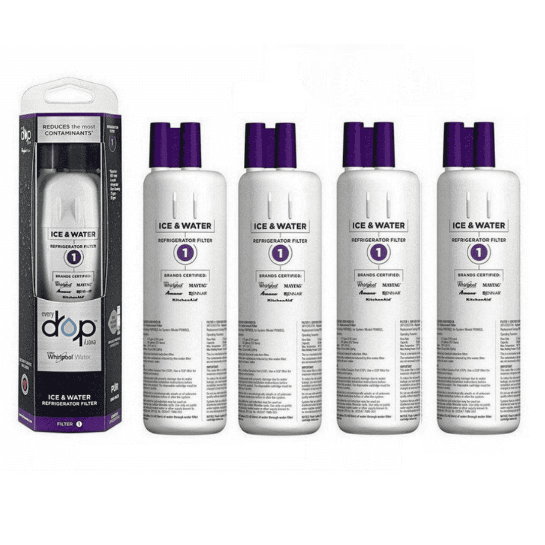 4-Pack of Whirlpool Ice and Water Filter 1 for WRS321SDHZ, WRS321SDHZ01, and WRS321SDHZ08 models