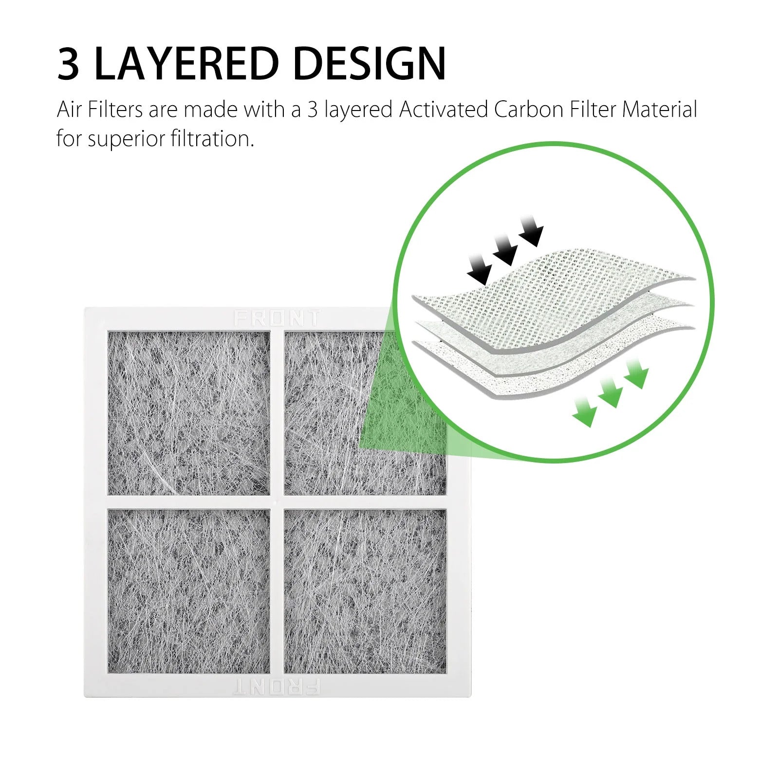LG LT120F Refrigerator Air Filter with three-layered design and activated carbon material on a white background