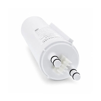 Close-up of the Frigidaire DGHF2360PF water filter showing the dual O-ring inlet connectors.