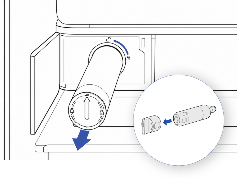 Flip open refrigerator water filter door to remove