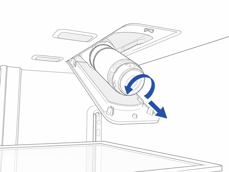 Refrigerator filter located in upper right interior