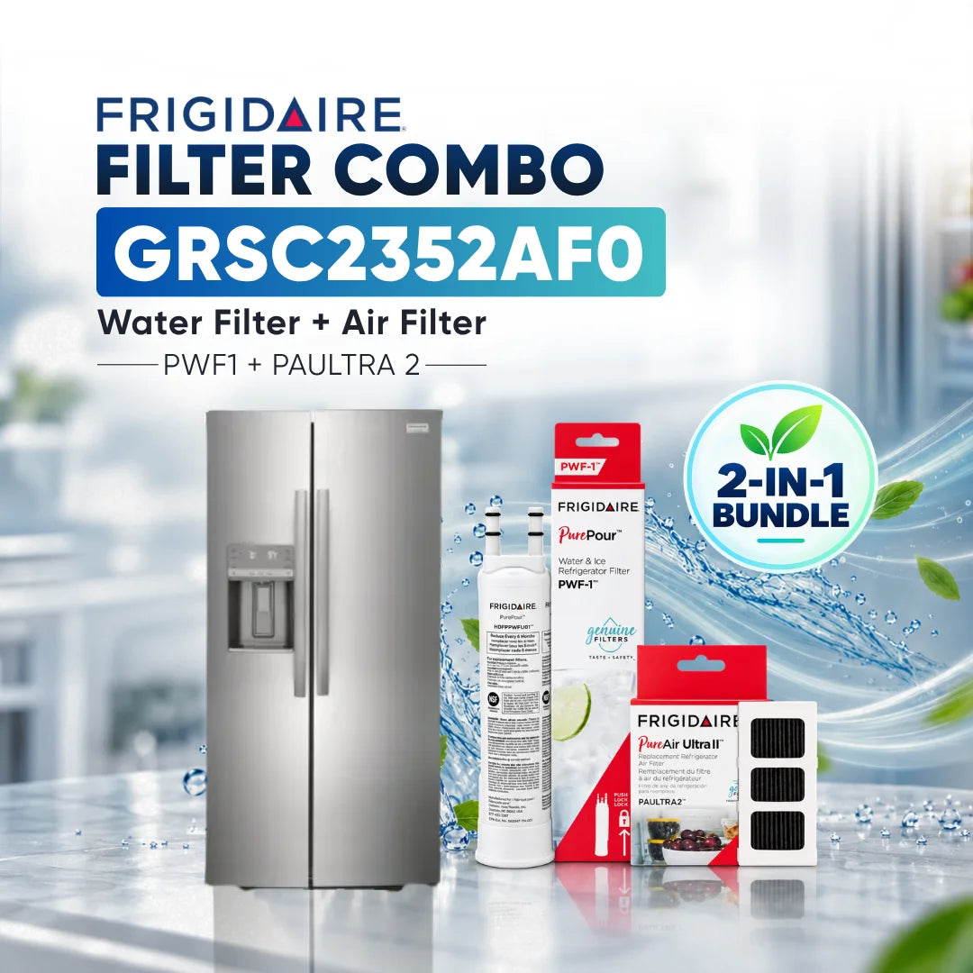 Frigidaire GRSC2352AF0 refrigerator with PWF-1 water filter and PAULTRA2 air filter combo kit
