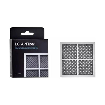 LG LT120F Refrigerator Air Filter packaging with air filter on a white background