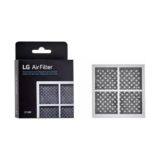 LG LT120F Refrigerator Air Filter packaging with air filter on a white background