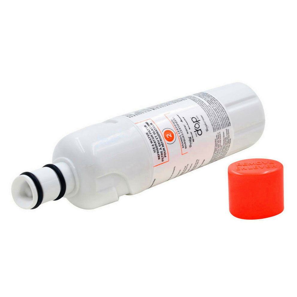 Whirlpool model WRF736SDAM11 water filter with a open lid on a white background.