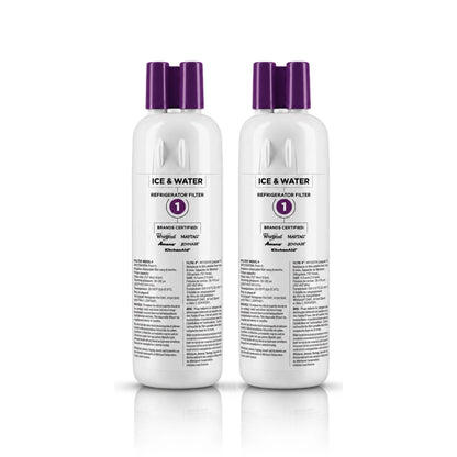 Whirlpool model WRS315SDHZ05 compatible Everydrop 1 water filter (2-pack) isolated on a white background.
